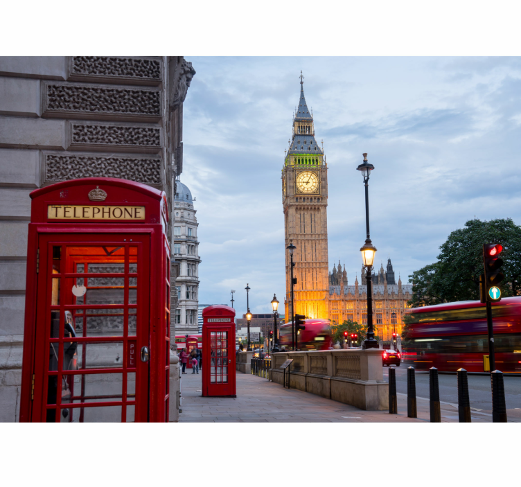 City phone booth London Wall Mural - TenStickers