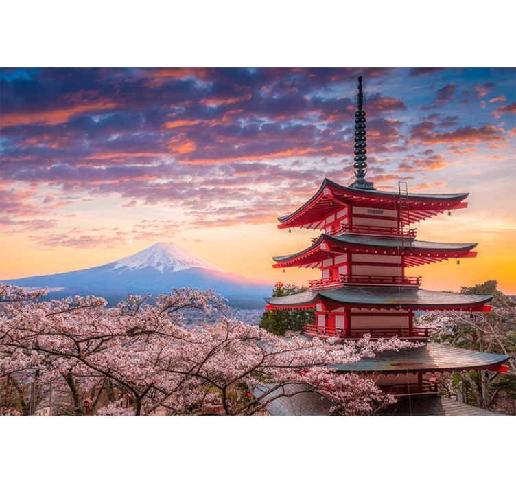 Landscape mural wallpaper cherry blossom scene - TenStickers