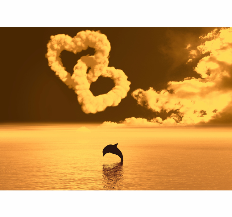 Heart-shaped clouds and dolphins wallpaper - TenStickers