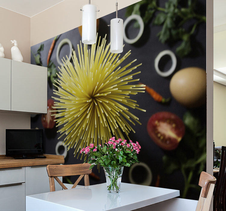 Abstract Pasta Explosion kitchen mural - TenStickers