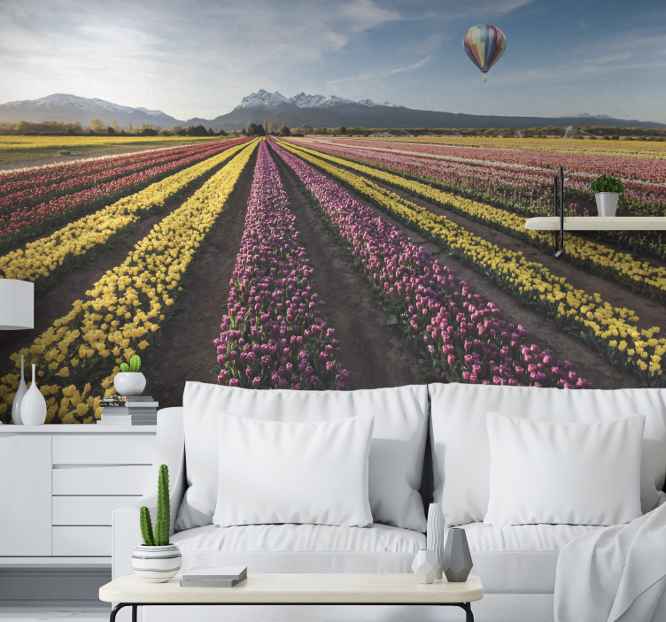 Air balloon over tulips tulip wall mural - TenStickers