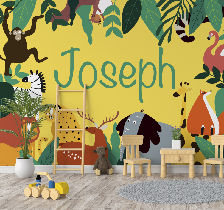 Animal wall mural featuring playful jungle creatures - TenStickers