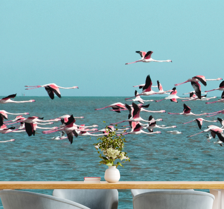 Animal wall mural flamingos over water - TenStickers