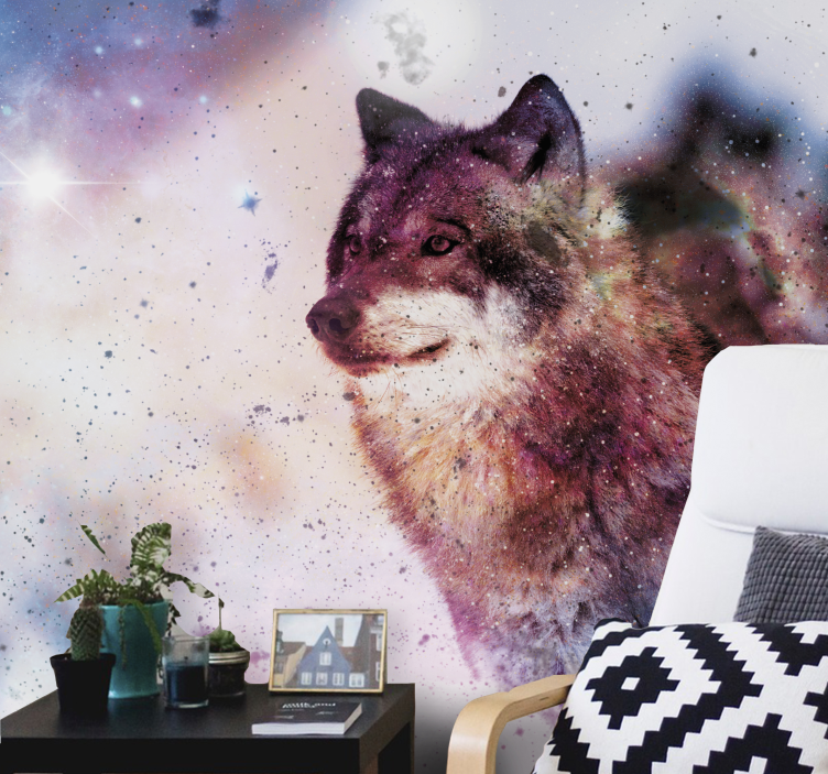 Animal wall mural lone cosmic wolf - TenStickers