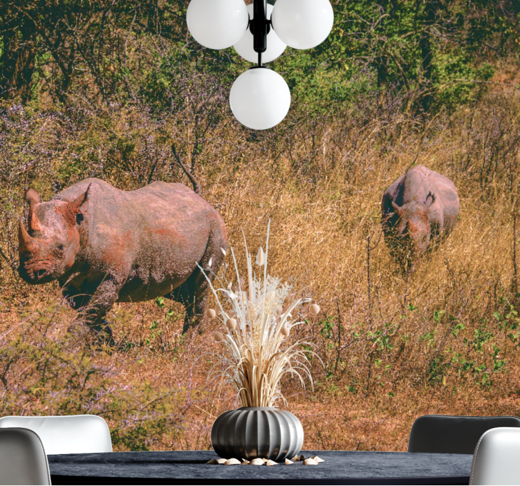 Animal wall mural rhinos in grassland - TenStickers