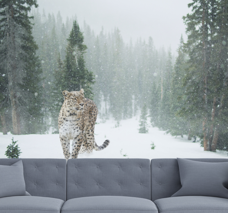 Animal wall mural snowy leopard walk - TenStickers