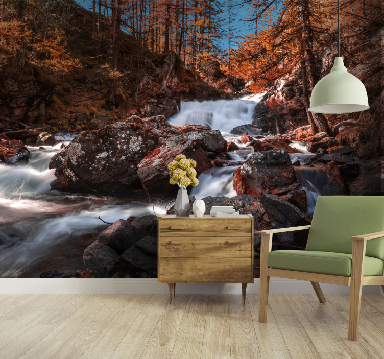 Autumn Stream Flow mountain wall mural - TenStickers
