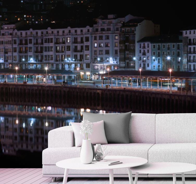 Bilbao river at down city wall mural - TenStickers