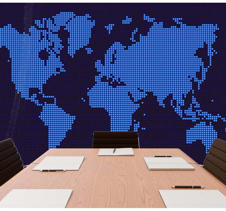 Blue pixel with black world map mural - TenStickers