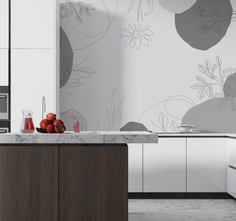 Botanical grey tones kitchen mural - TenStickers