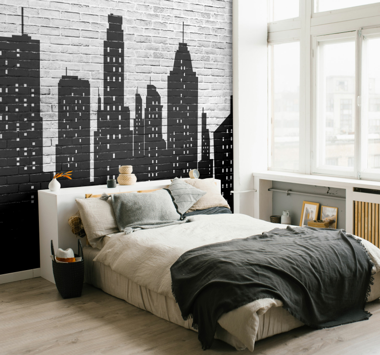 Brickwall skyline wall mural wallpaper - TenStickers