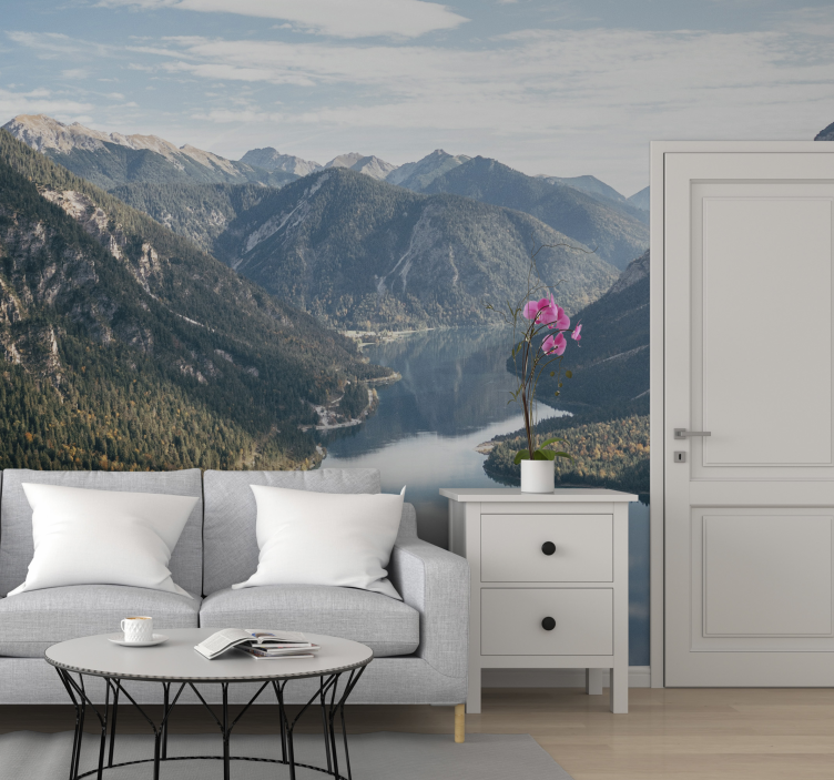 Bright blue lake photo wall mural - TenStickers