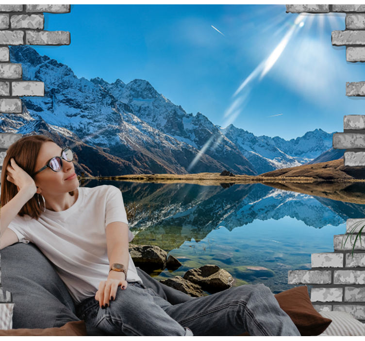 Broken brick wall with photo brick wall mural - TenStickers