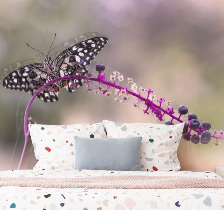 Butterfly upon Blossom flower mural - TenStickers
