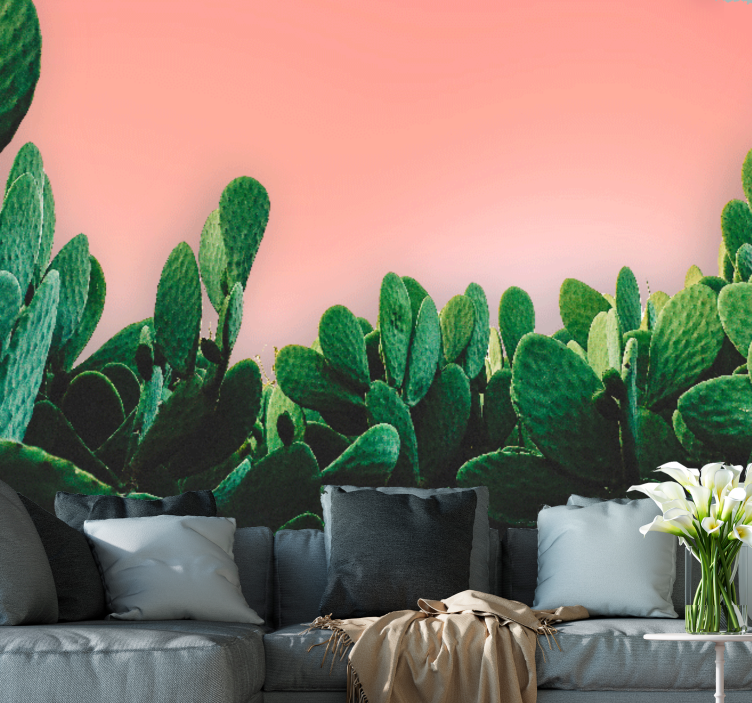 Cactus on living coral  modern wall mural - TenStickers