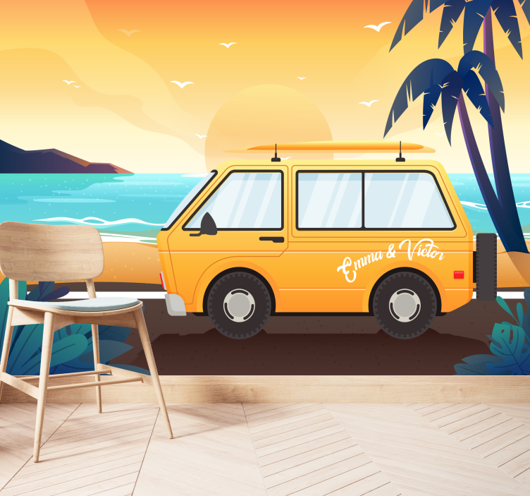 Caravan by the sea custom wall mural - TenStickers