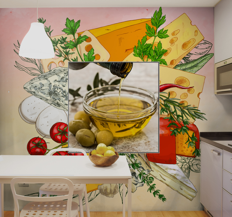 Cheese and Olive Medley kitchen mural - TenStickers