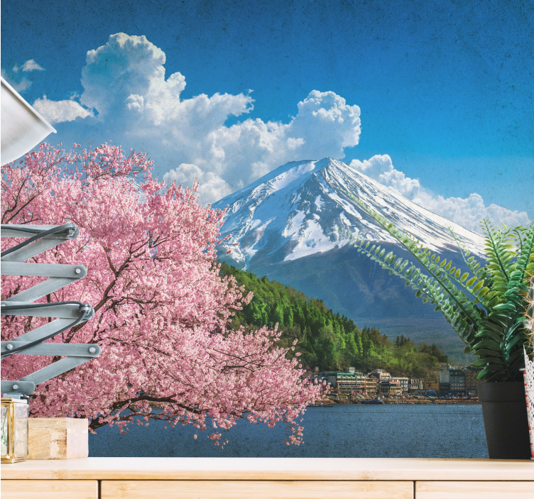 Cherry blossom trees a lake wall mural - TenStickers