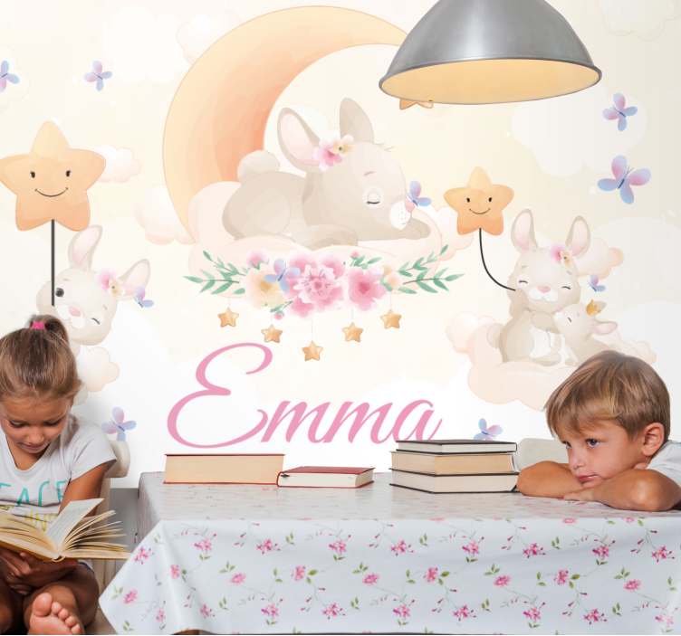 Children wall mural bunny moon stars - TenStickers