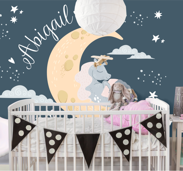 Children wall mural dreaming unicorn night - TenStickers