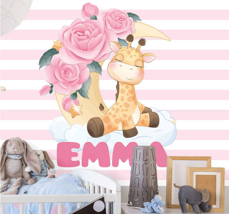 Children wall mural giraffe with roses - TenStickers