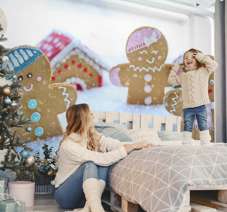 Christmas mural festive gingerbread scene - TenStickers