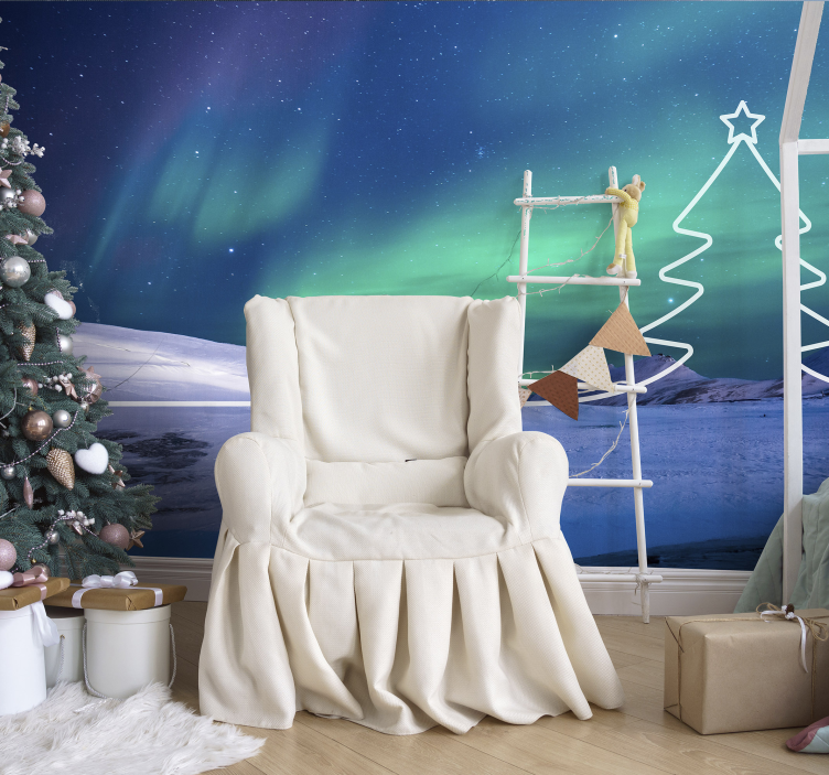 Christmas mural northern lights display - TenStickers