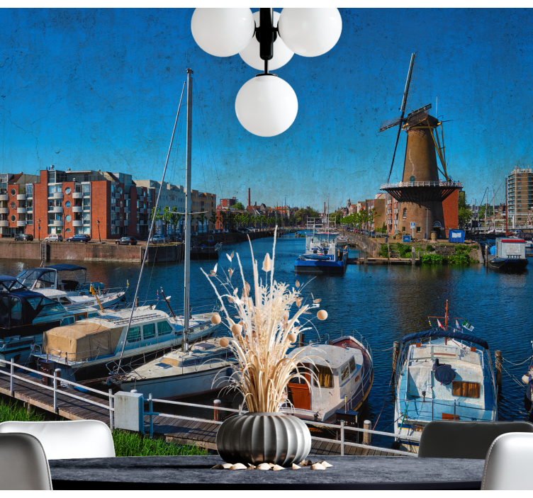 City wall mural amsterdam waterway view - TenStickers