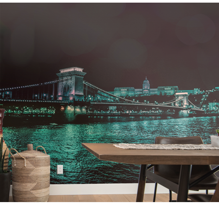 City wall mural chain bridge night view - TenStickers