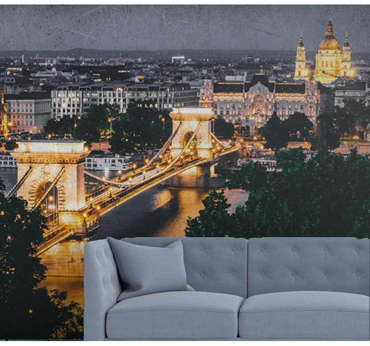 City wall mural chain bridge night view - TenStickers
