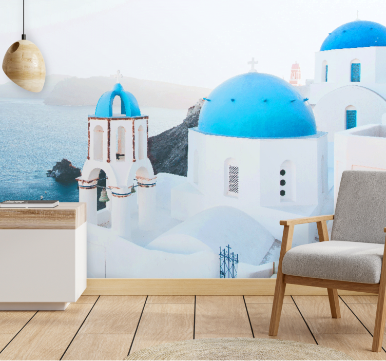 City wall mural santorini coastal scenes - TenStickers