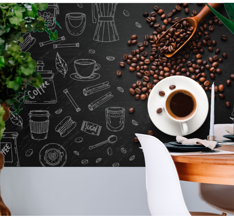 Coffee beans and doodles wall mural - TenStickers