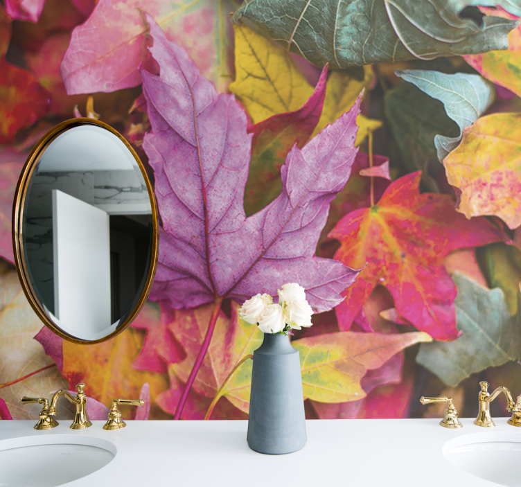 Colorful autumnal leaves living room wall mural - TenStickers