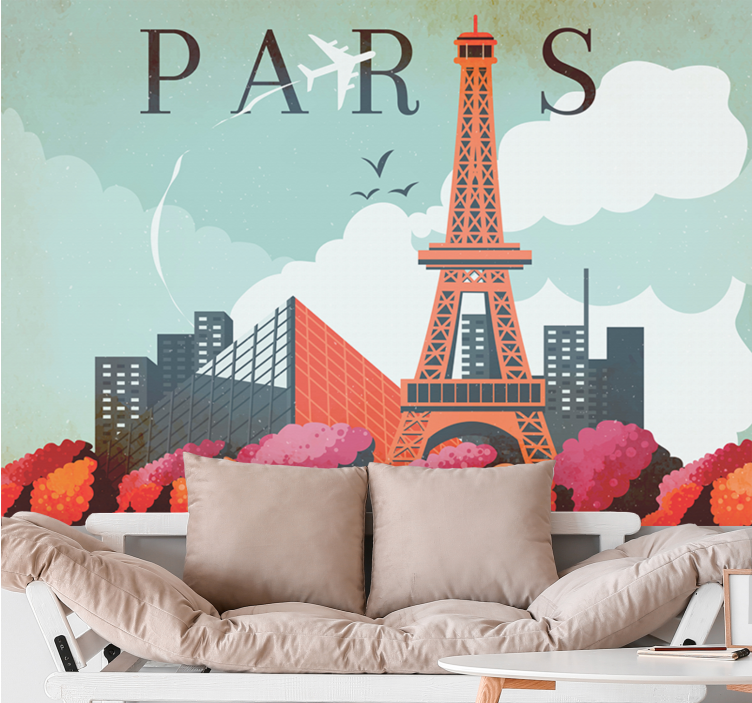 Colorful city illustration paris wall mural - TenStickers
