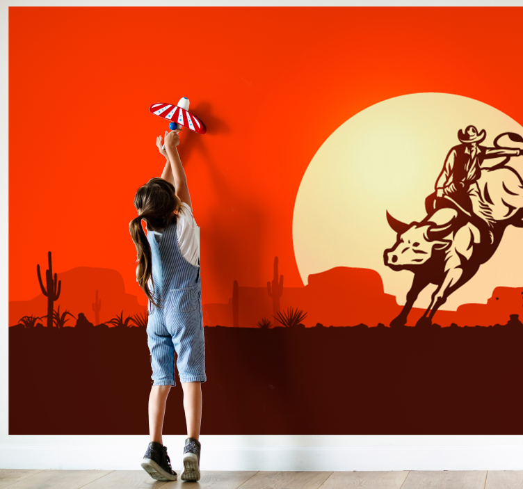 Children wall mural cowboy on a bull - TenStickers