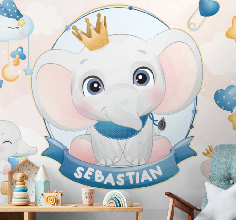 Cute elephant for boy with name Nursery Mural - TenStickers