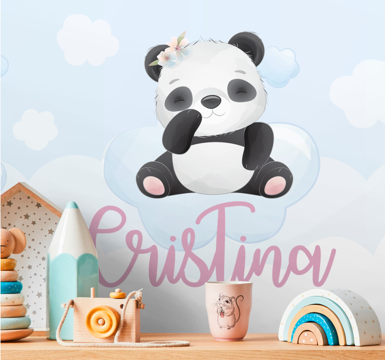 Cute panda for girl with name Nursery Mural - TenStickers