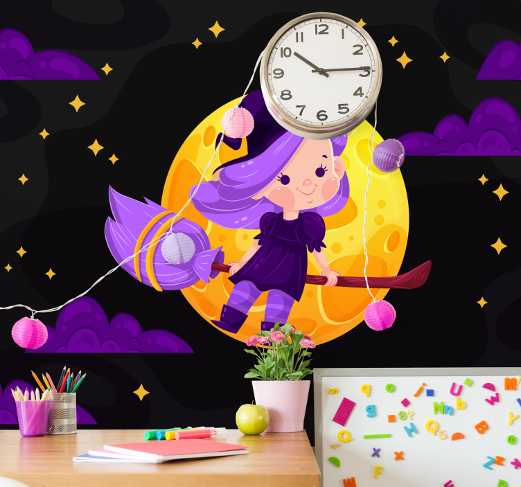 Cute Witch Broomstick love wall mural - TenStickers