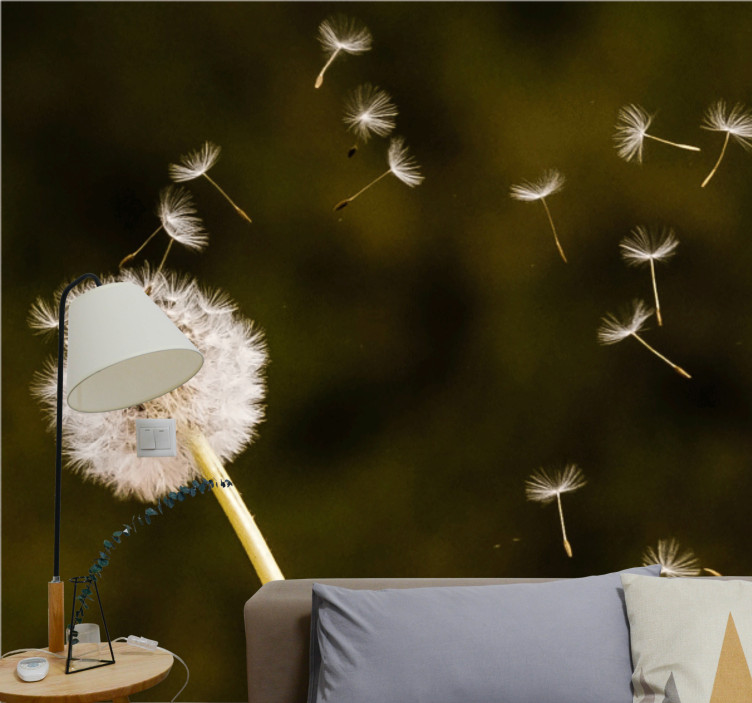 Dandelion flying in the wind flower wall mural - TenStickers