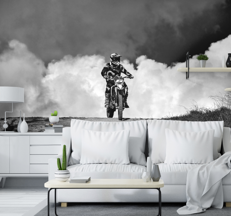 Dark smoke black and white motocross wallmural - TenStickers