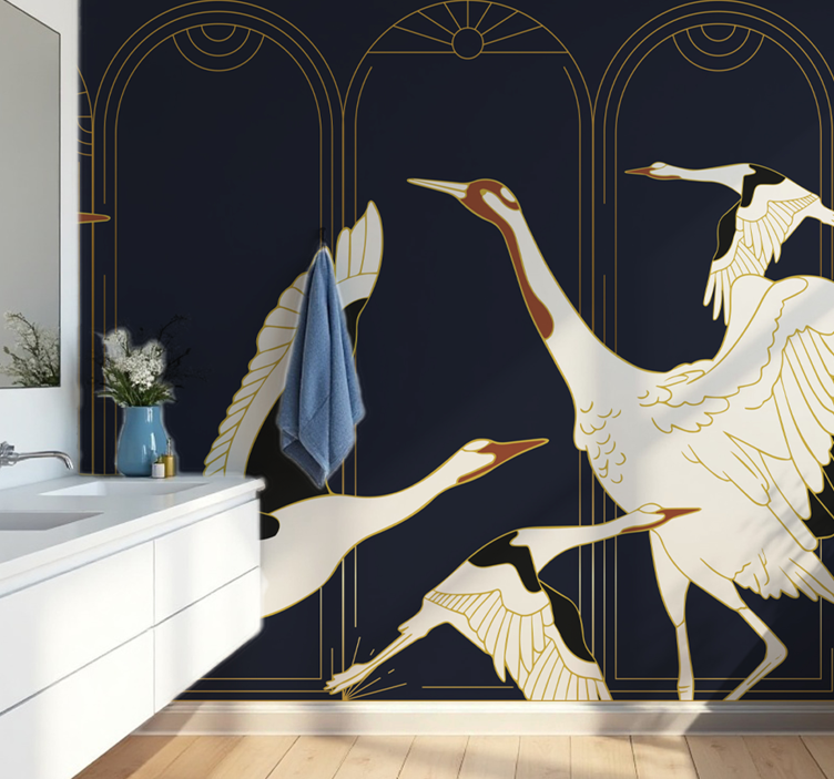 Elegant Crane bathroom mural - TenStickers