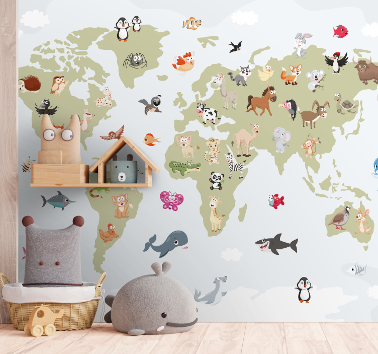 Explorer  with Animals world map mural - TenStickers