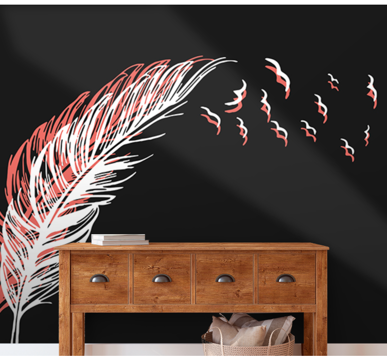 Feather with birds  living room wall mural - TenStickers