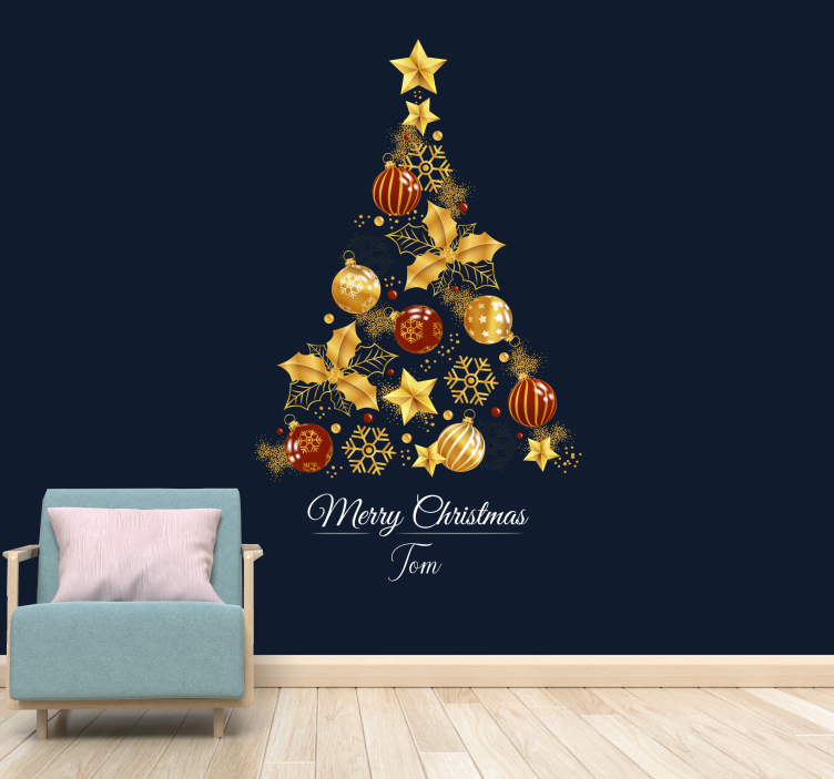 Gold tree christmas mural - TenStickers