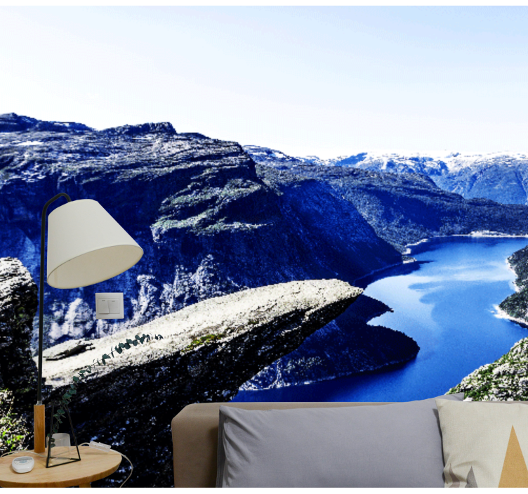 Fjord with blue sky Mountain wall mural - TenStickers