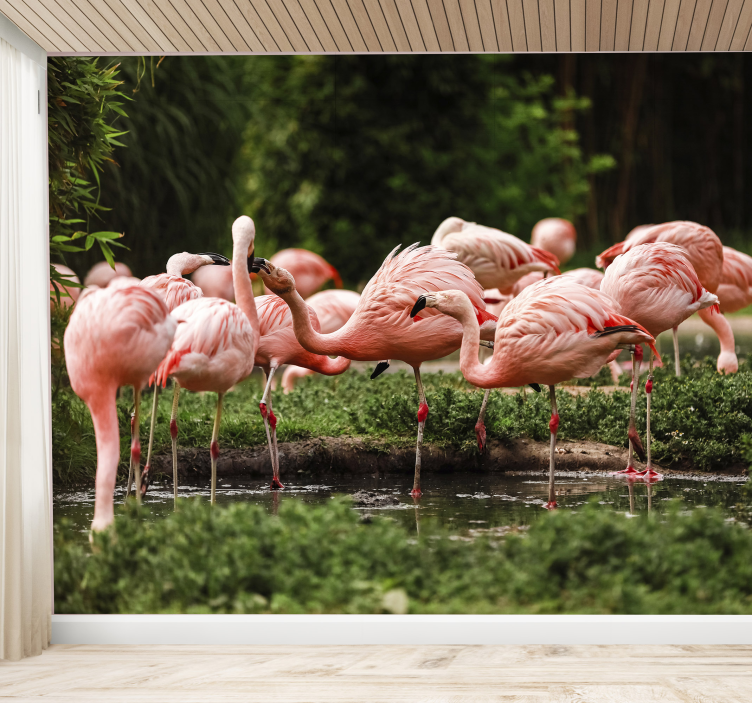 Flamingo group wall mural - TenStickers