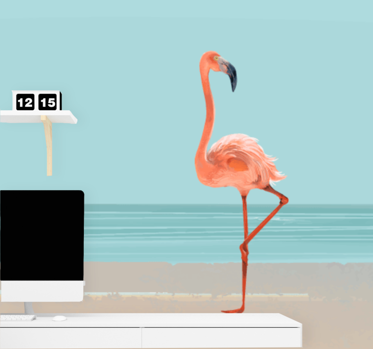 Flamingo picture on sand living room wall mural - TenStickers