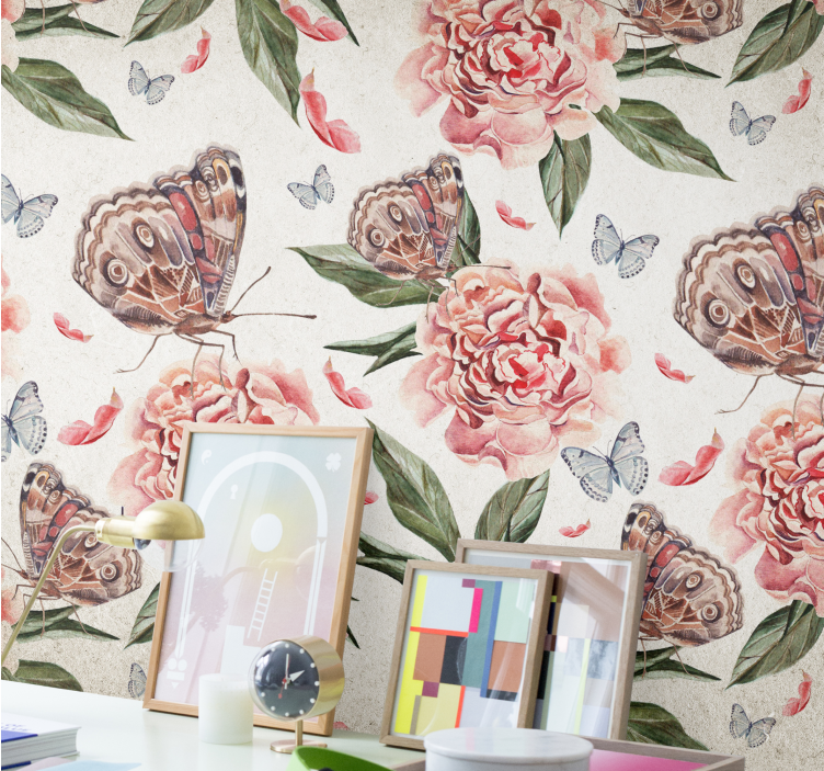 Flower mural butterflies and peonies - TenStickers