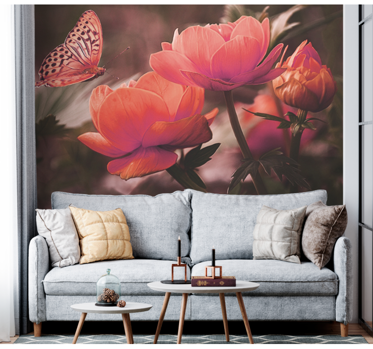 Flower mural butterfly over blossoms - TenStickers