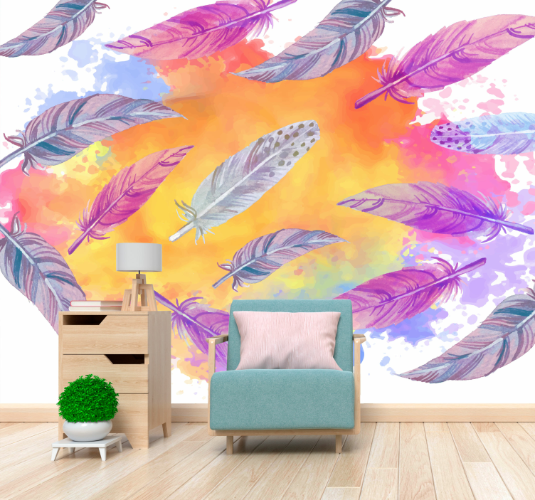 Flower mural colorful feather designs - TenStickers